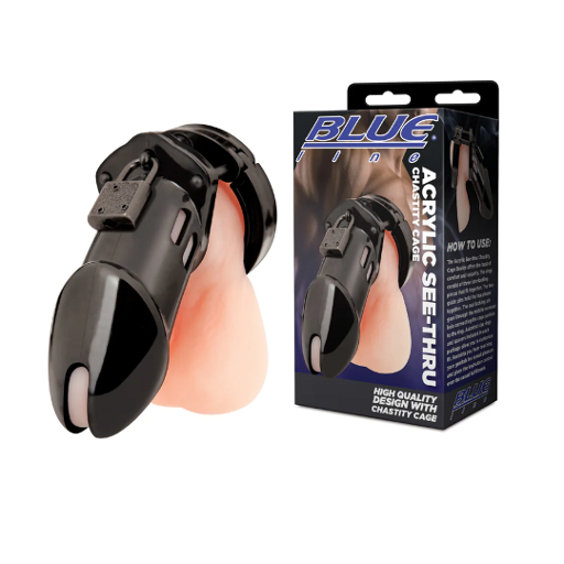 Blue Line Acrylic See-Thru Chastity Cage Black Blue Line Acrylic See-Thru Chastity Cage Black
