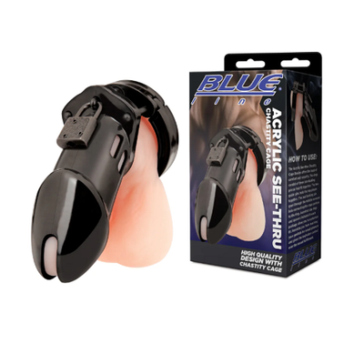 Blue Line Acrylic See-Thru Chastity Cage Black Blue Line Acrylic See-Thru Chastity Cage Black
