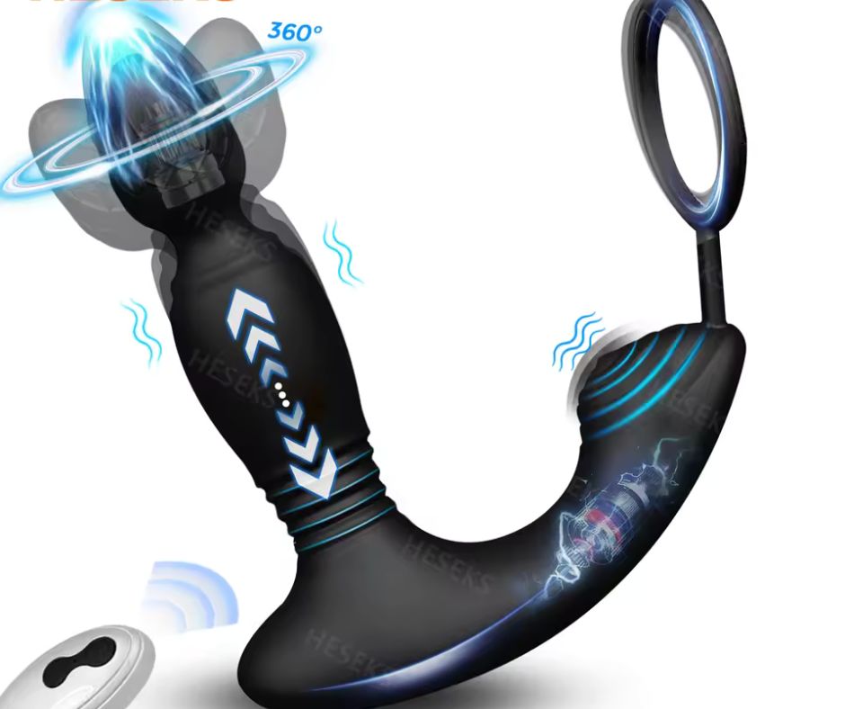 3-in-1 Thrusting Anal Vibrator with Cock Ring & Perineum Massager