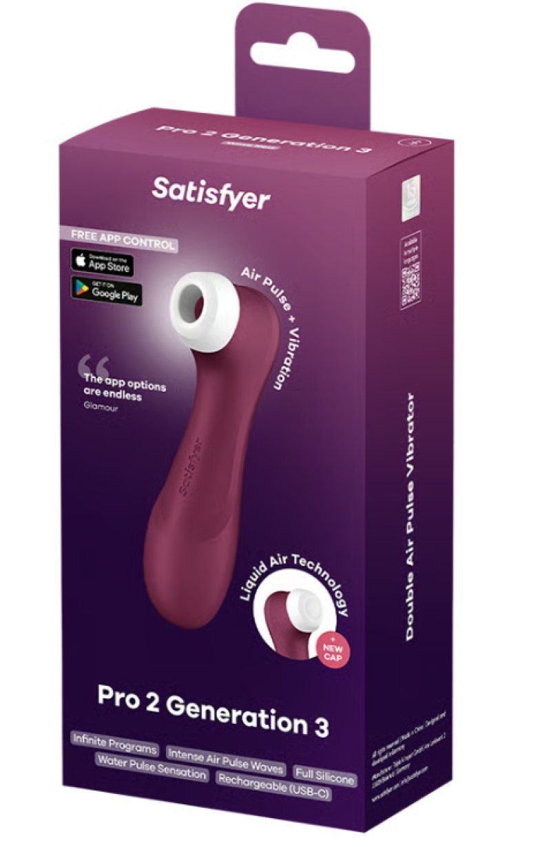 Satisfyer Pro 2 Generation 3 With Liquid Air Technology, Vibration and Bluetooth/App - Wine Red