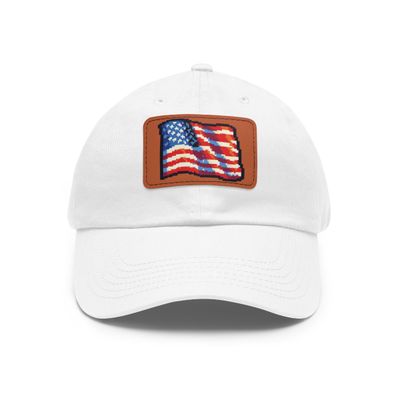 American Flag Hat, Colors: White / Light Brown patch, Patch shape: Rectangle, Sizes: One size