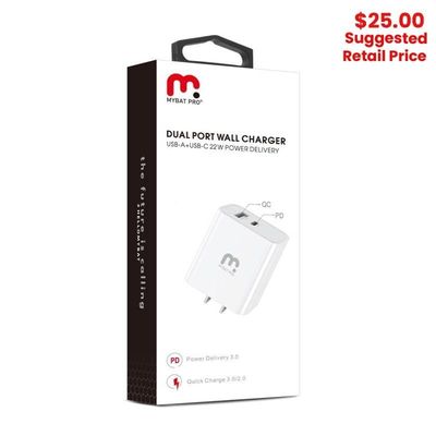 MyBat Pro - Dual USB / USB-C Adapter (22W) (White)