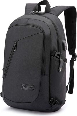 WENIG Anti-Theft Travel Laptop Backpack with USB Charging Port  Fits 15.6 Inch Laptop Black