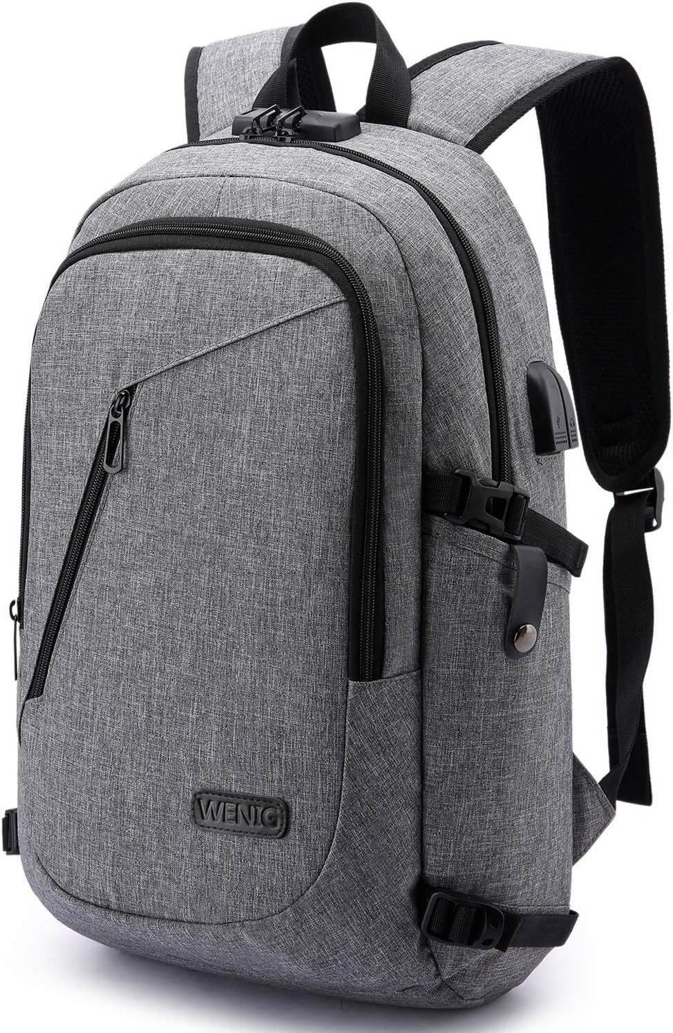 Business Travel Anti Theft Backpack with USB Charging Port Fits 15.6 Inch Laptop Grey
