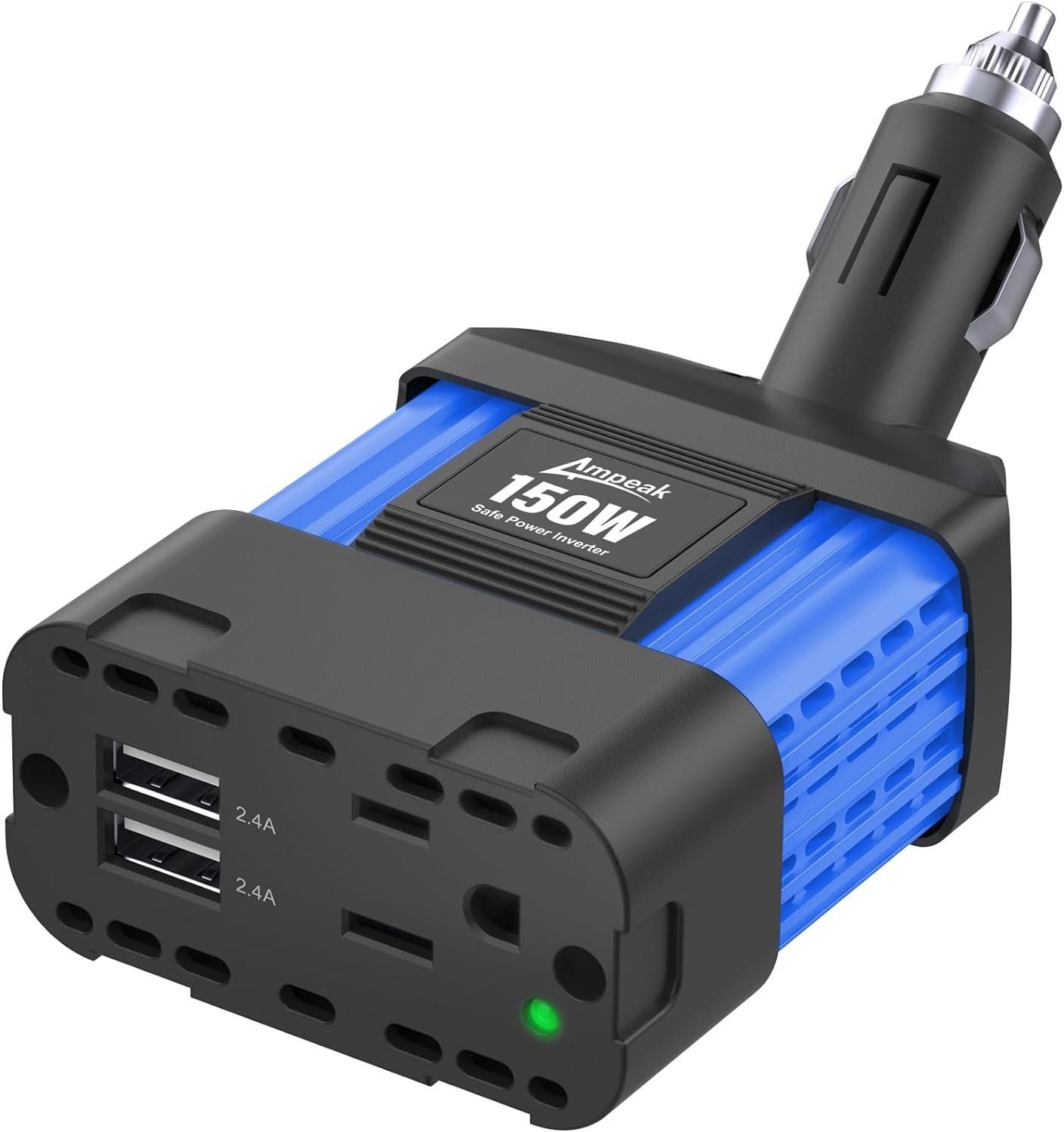 Ampeak 150W Car Power Inverter DC 12v to 110v AC Car Outlet Adapter
