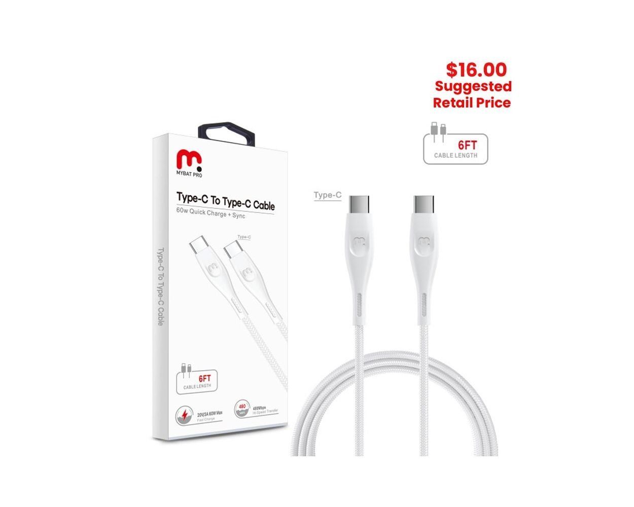 MyBat Pro - USB-C to USB-C Quick Charging Cable (6ft)