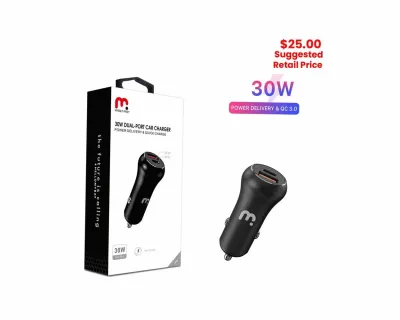 MyBat Pro - Dual Port Car Adapter (PD / QC 3.0) (30W) (Black)