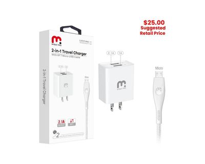 (2in1) MyBat Pro - Travel Adapter w/ Micro USB Cable (6ft)