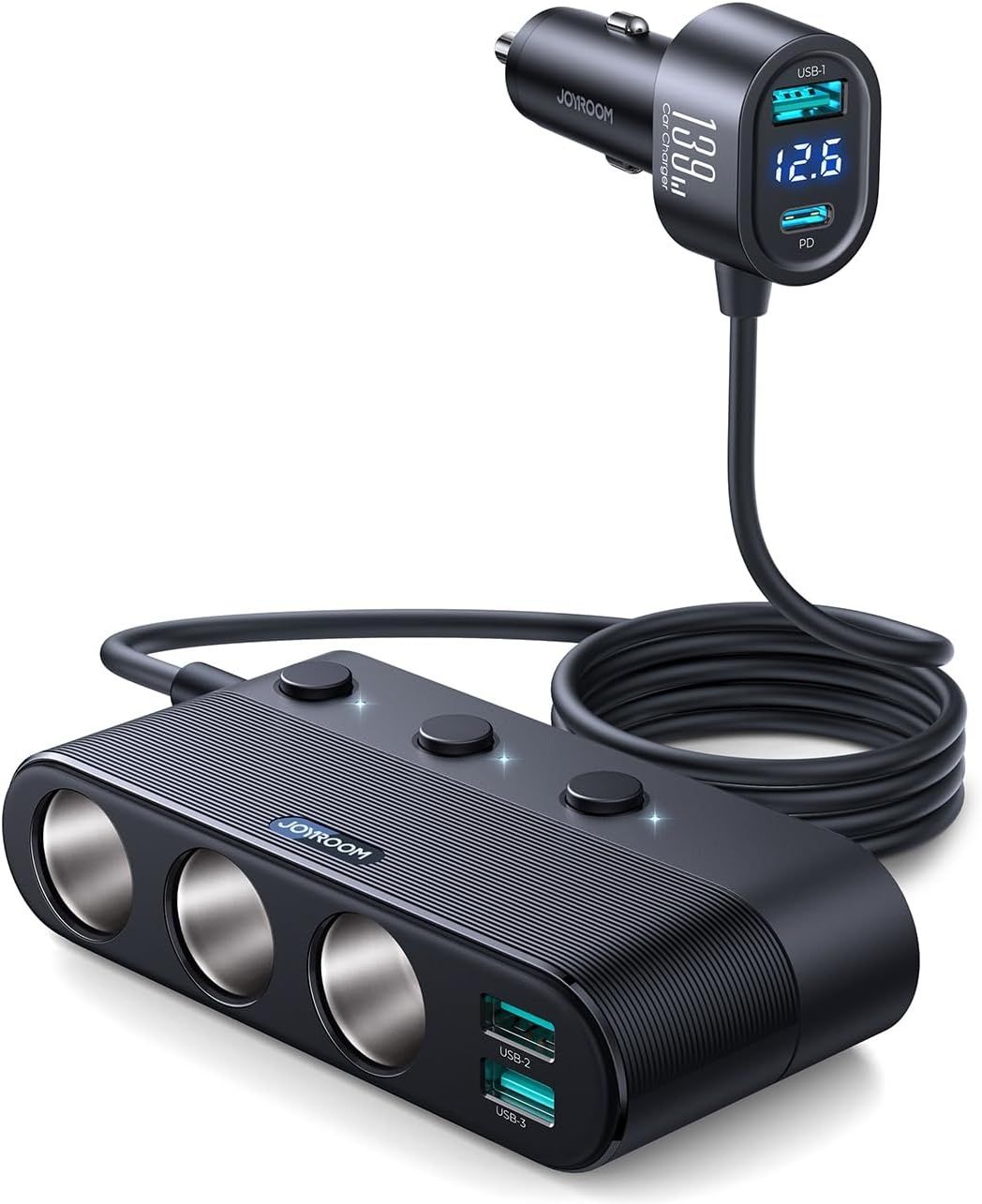 JOYROOM 139W Car Charger Adapter with PD30W Charge(3.3FT Cable), 24V/ 12V Car Splitter Adapter