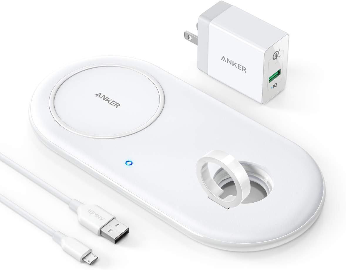 Anker - PowerWave+ Pad Wireless Charger w/ Apple Watch Holder (Power Adapter Included)