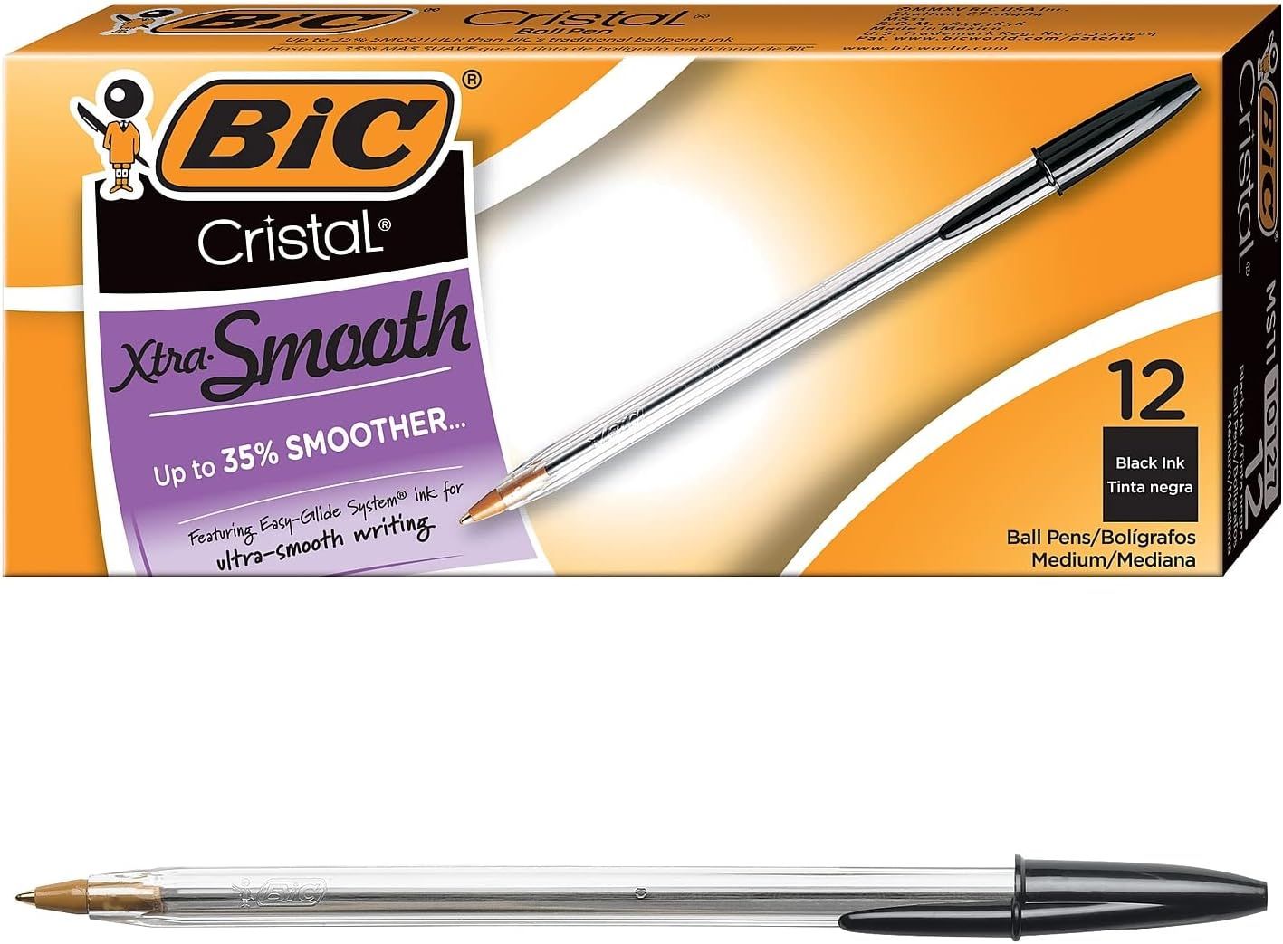 BIC Cristal Ballpoint Pens, Medium Point, Black Ink, 12/Pack