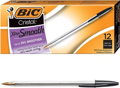 BIC Cristal Ballpoint Pens, Medium Point, Black Ink, 12/Pack