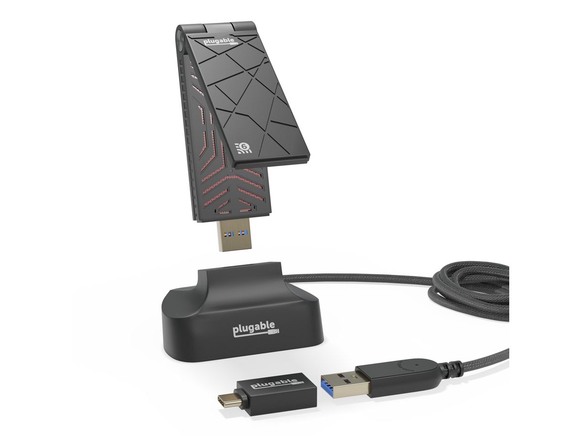 Plugable WiFi 6 USB WiFi Adapter for Desktop PC and Laptops, AX1800 USB 3.0 and USB C Wireless Adapter with 2.4 GHz + 5GHz Dual Band Connection