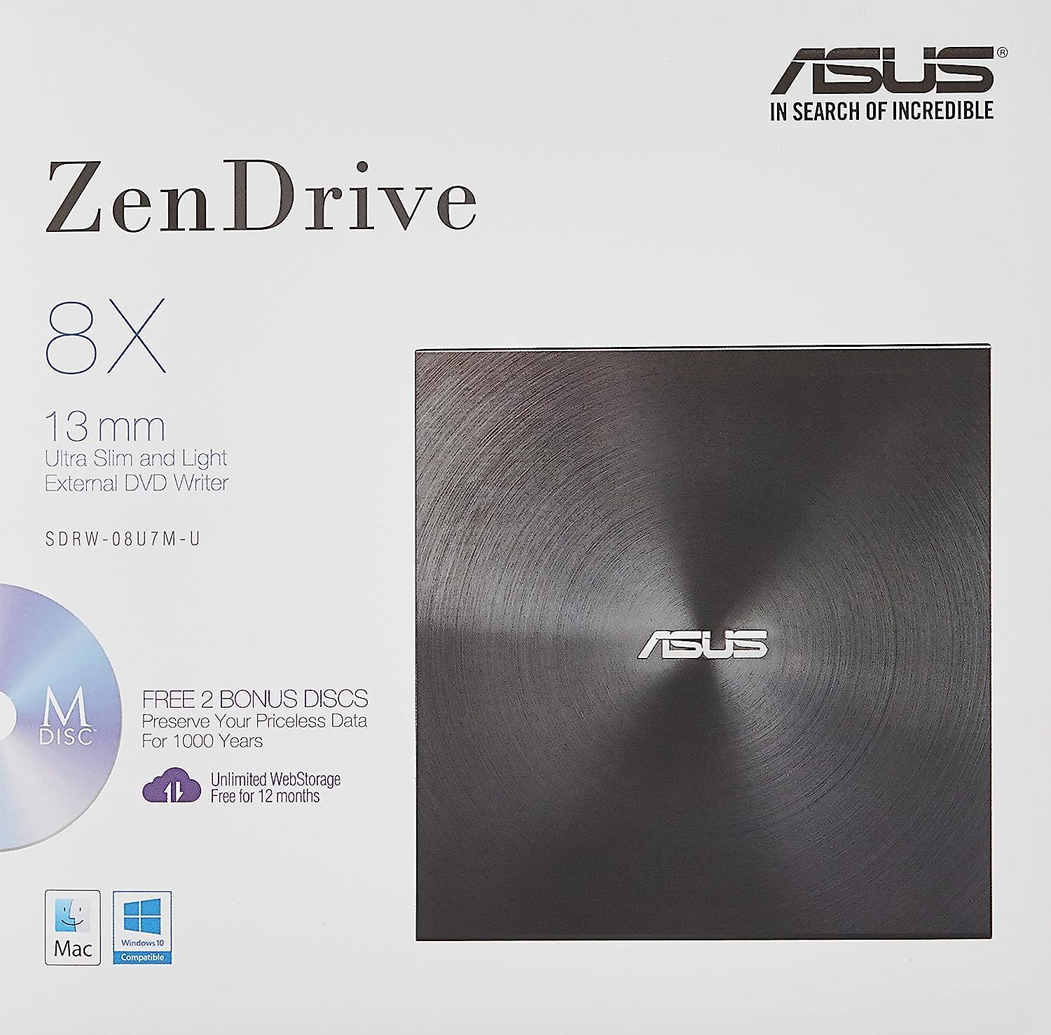 ASUS ZenDrive Ultra Slim USB 2.0 External 8X DVD Optical Drive