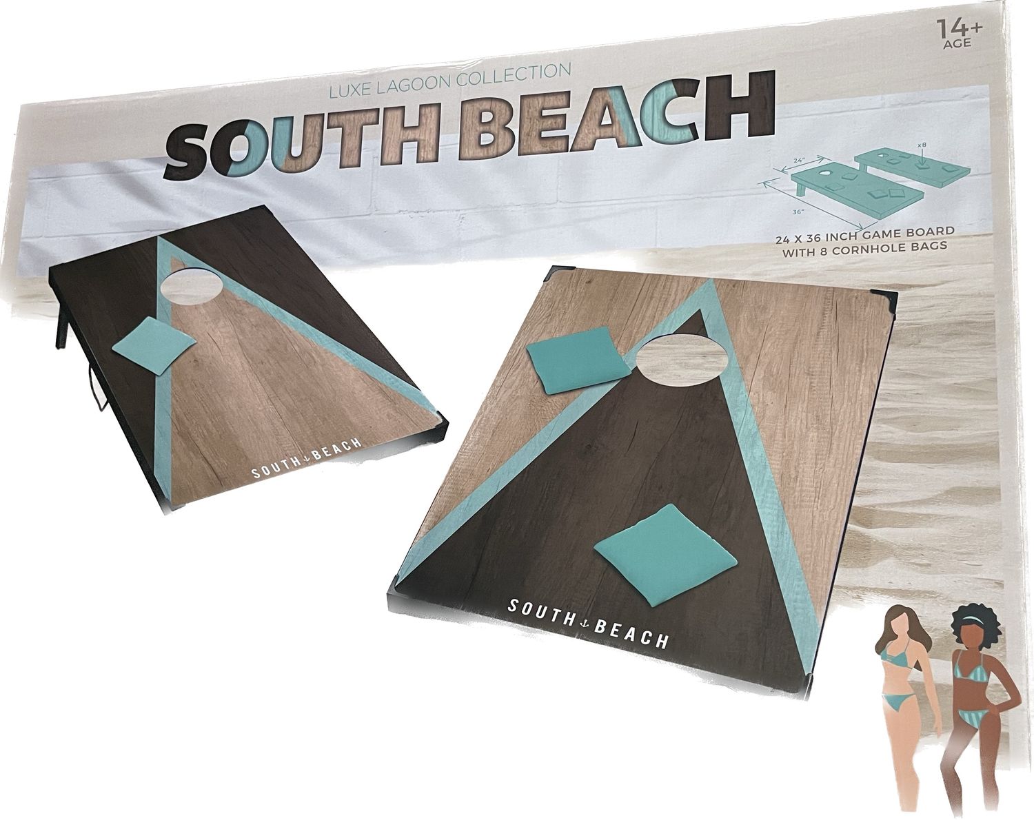 South Beach Luxe Lagoon Collection 24&quot; x 36&quot; Cornhole Board with Cornhole Bags