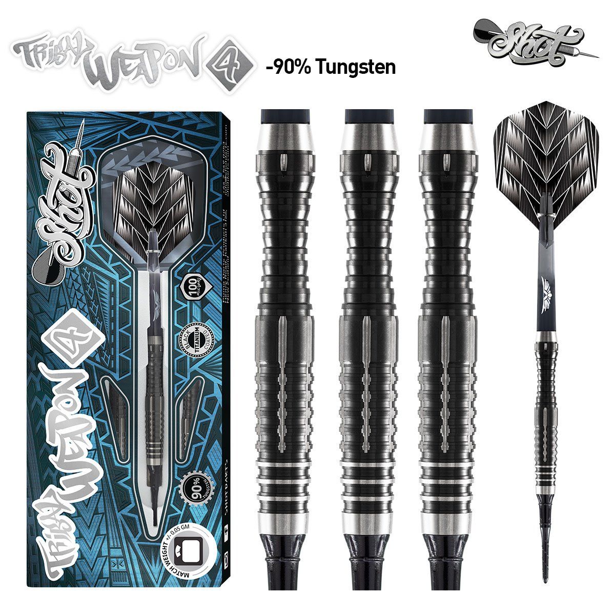 TRIBAL WEAPON 4 SERIES SOFT TIP DART SET 90% TUNGSTEN 18GM