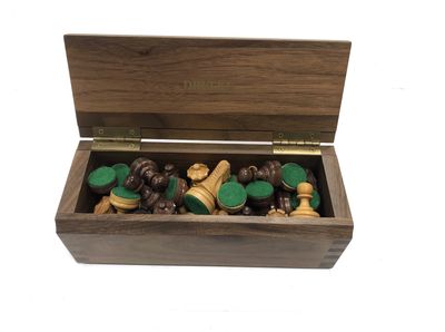 Drueke Walnut Box with Wooden Chess Pieces