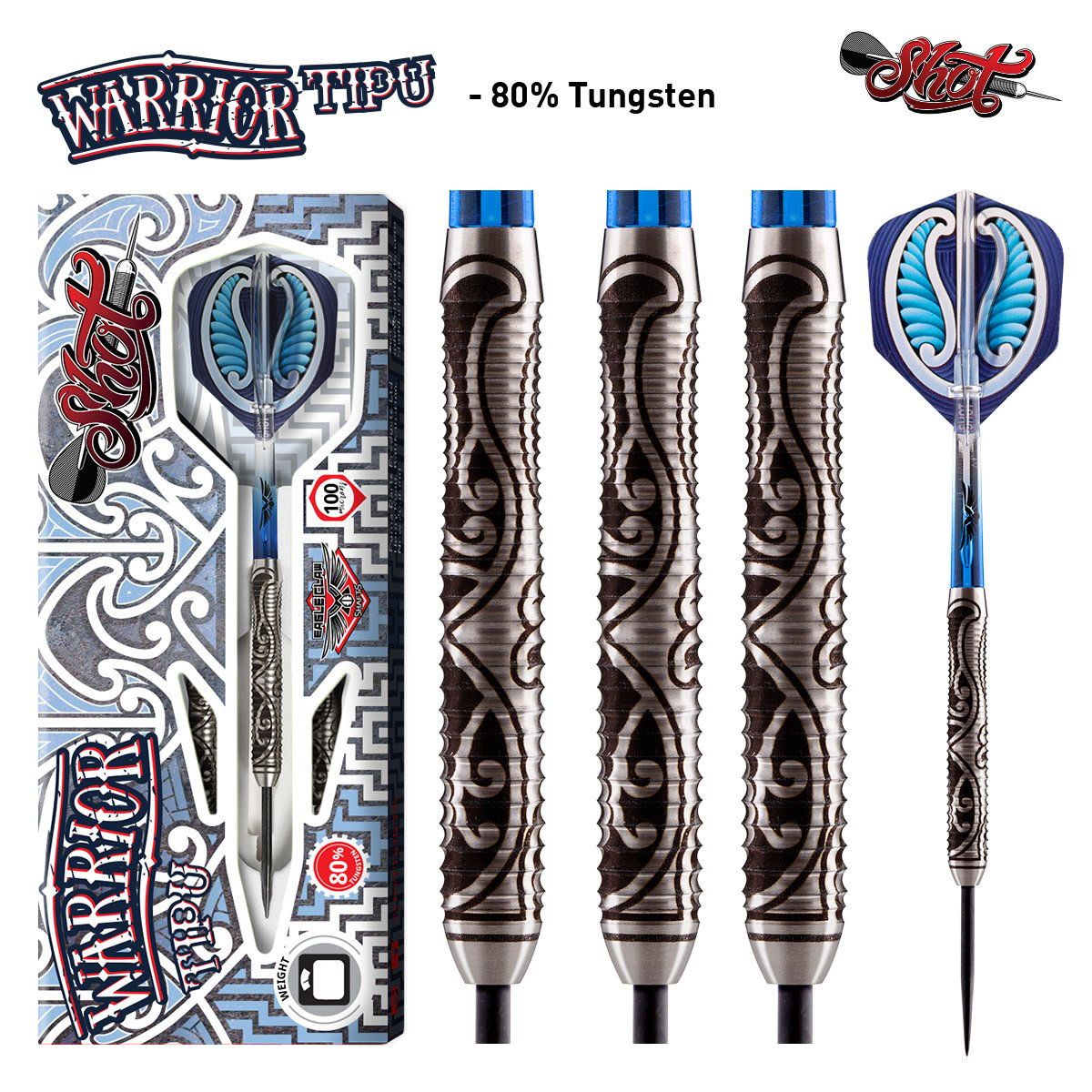 WARRIOR TIPU STEEL TIP DART SET - 80% TUNGSTEN -23GM