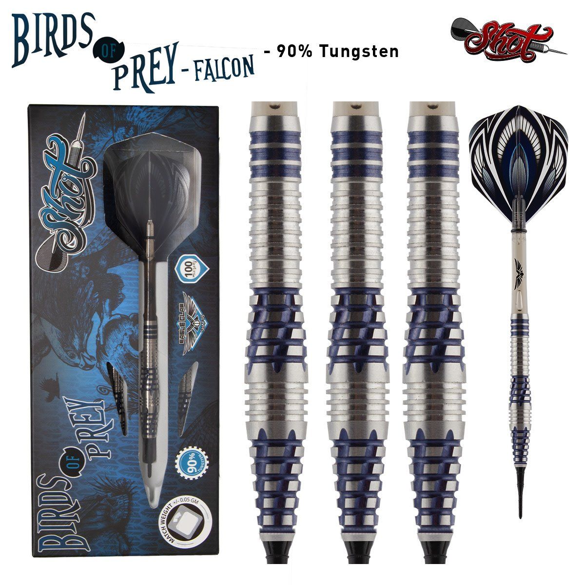 Birds of Prey Falcon Soft Tip Dart SEt- 90% tungsten Barrel 21GM BPFSF-121