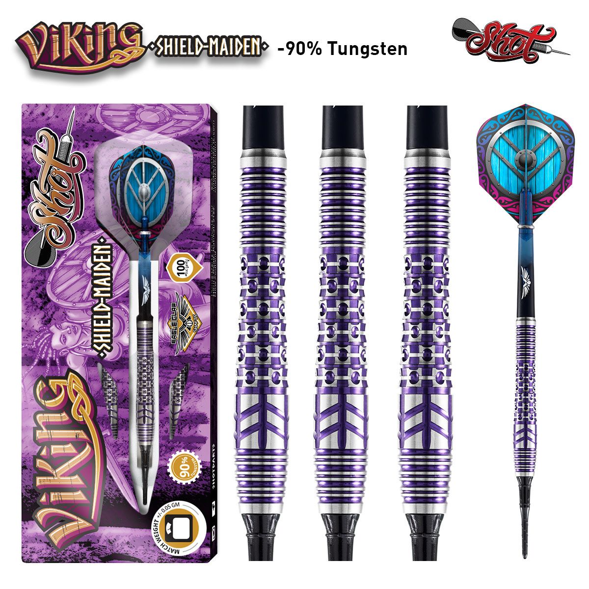 VIKING SHIELD MAIDEN SOFT TIP DART SET - 90% TUNGSTEN - 20GM