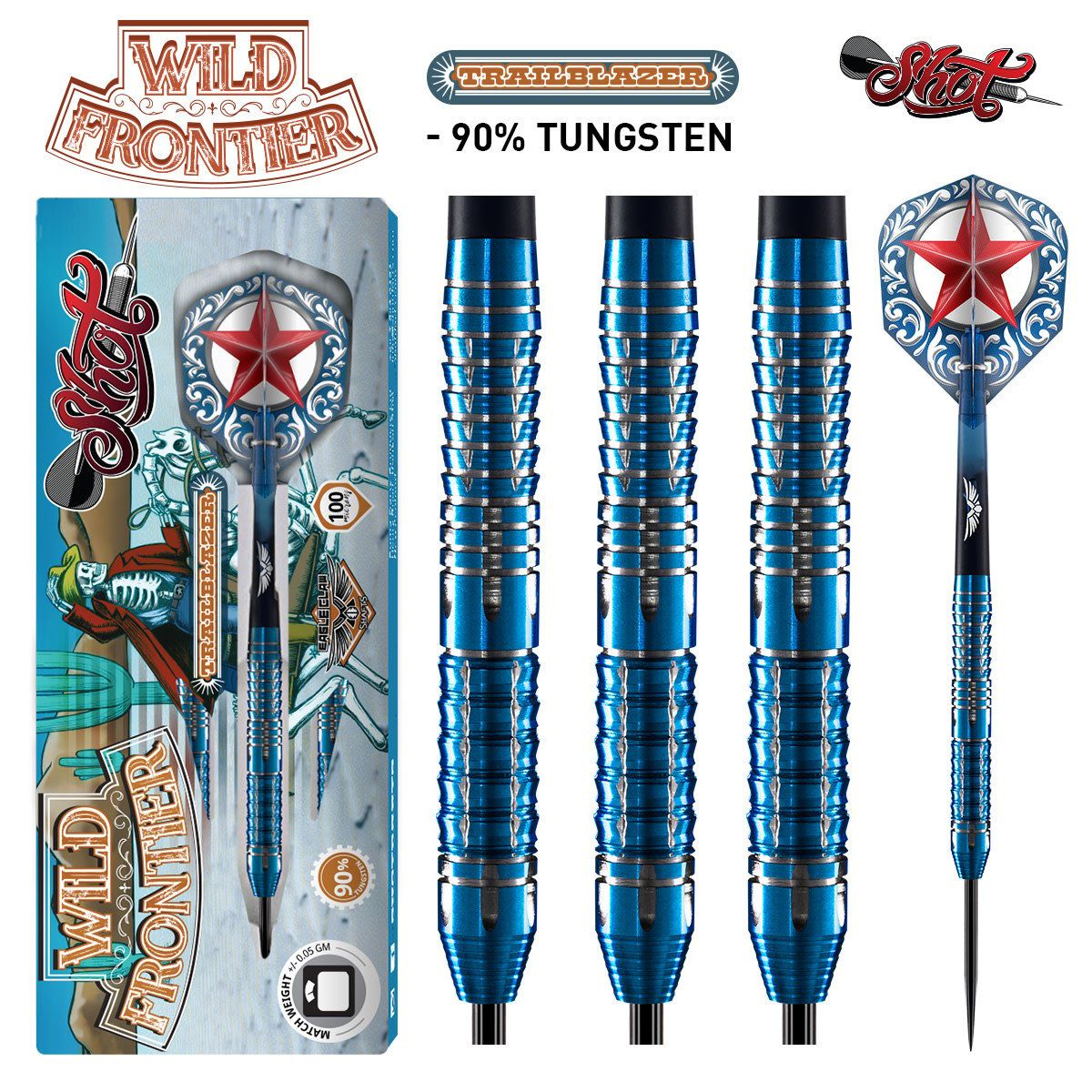 WILD FRONTIER TRAILBLAZER - STEEL TIP DART SET - 90% TUNGSTEN - 24GM