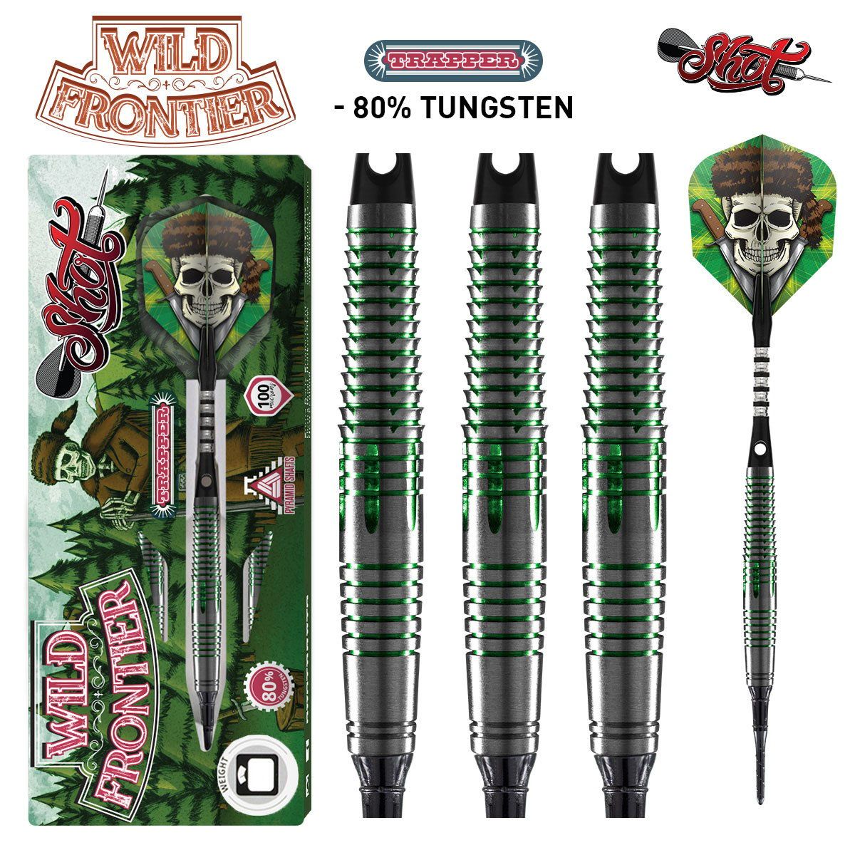 WILD FRONTIER TRAPPER SOFT TIP DART SET - 80% TUNGSTEN - 18GM