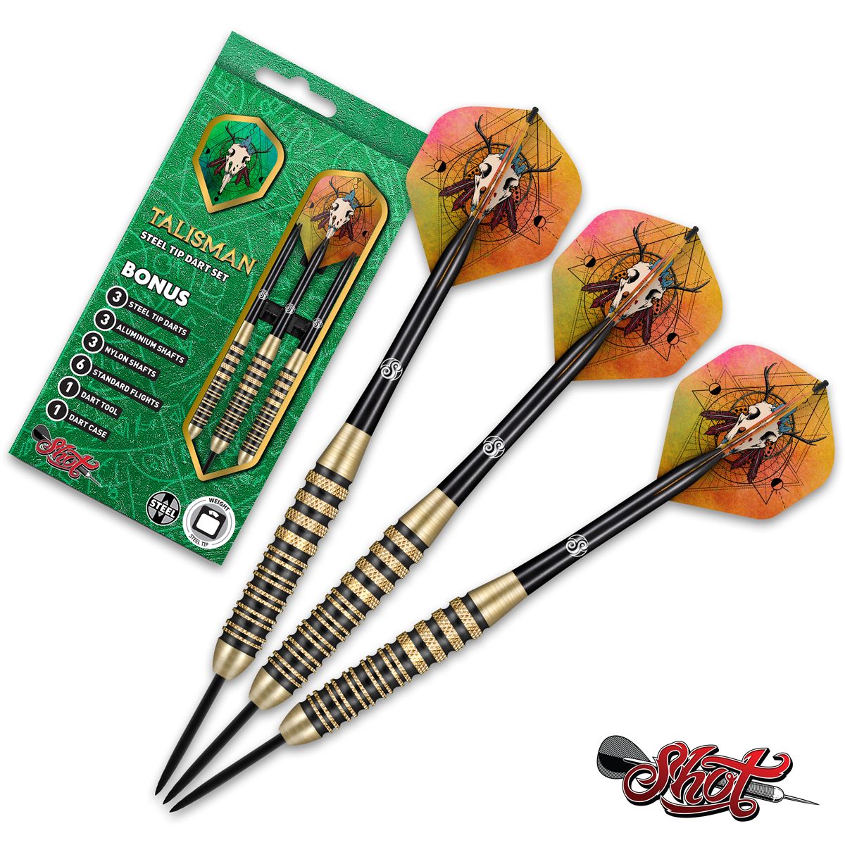 TALISMAN STEEL TIP DART SET BRASS BARRELS 22GM