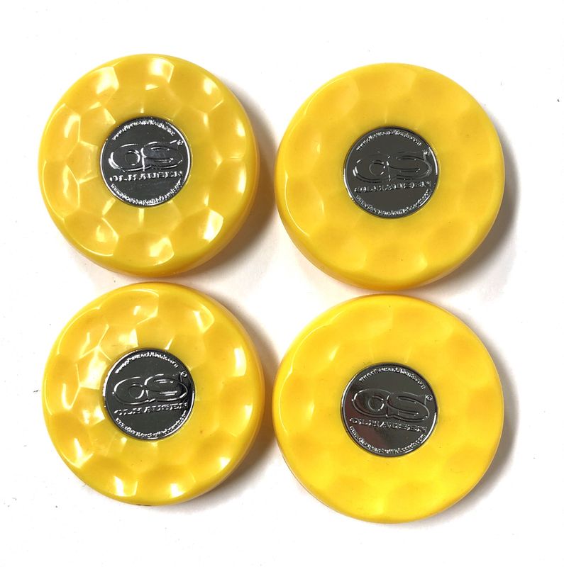 Yellow Olhausen shuffleboard set of 4 screw on caps for pucks