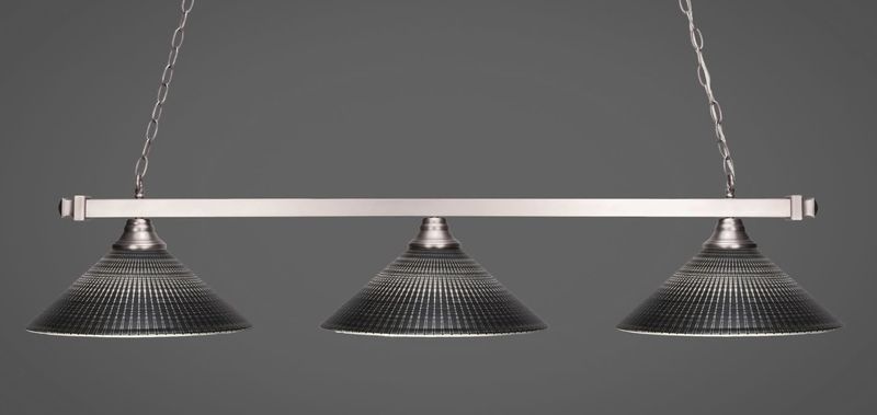 803-BN-4019 Square 3 Light Bar Shown In Brushed Nickel Finish With 16&quot; Black Matrix Glass Billard Bar Light