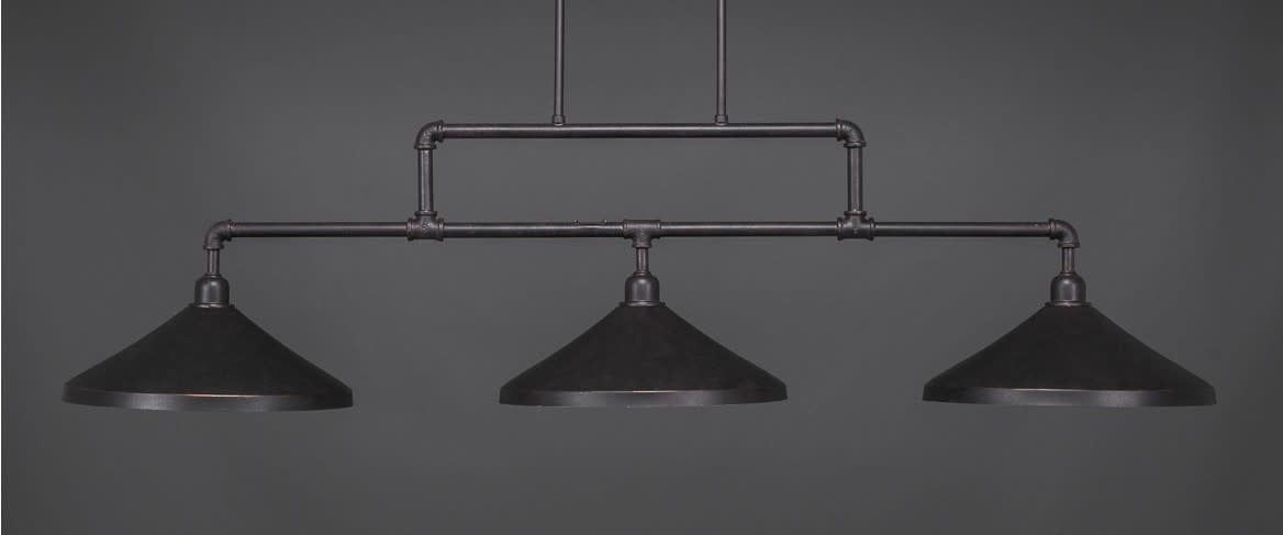 333-DG-422 Vintage 3 Light Bar Shown In Dark Granite Finish With 14&quot; Dark Granite Cone Metal Shades