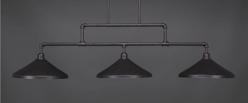 333-DG-422 Vintage 3 Light Bar Shown In Dark Granite Finish With 14&quot; Dark Granite Cone Metal Shades