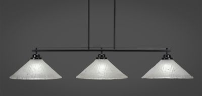 2633-MB-711 Odyssey 3 Light Bar With Round Fitter Shown In Matte Black Finish With 16&quot; Frosted Crystal Glass  Billiard Bar Light