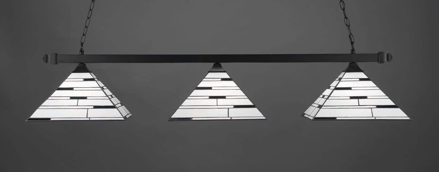 403-MB-952 Square 3 Light Bar With Square Fitters Shown In Matte Black Finish With 14&quot; Pearl Ebony Art Glass  Billiard Bar Light