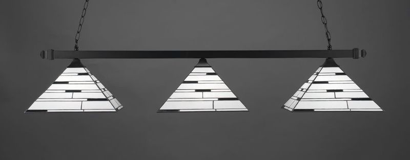 403-MB-952 Square 3 Light Bar With Square Fitters Shown In Matte Black Finish With 14&quot; Pearl Ebony Art Glass  Billiard Bar Light