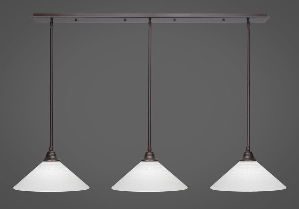 48-DG-4011 3 Light Linear Pendalier With Hang Straight Swivels Shown In Dark Granite Finish With 16&quot; White Matrix Glass Billiard Bar Light