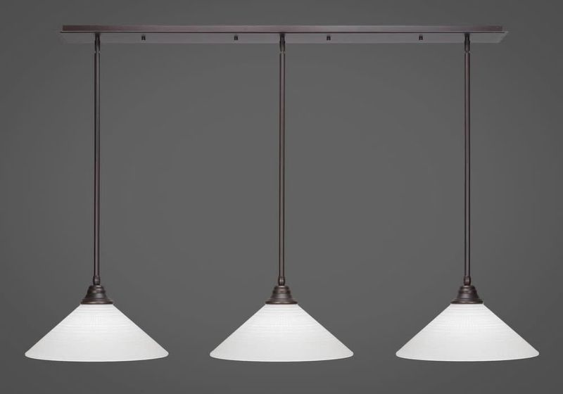 48-DG-4011 3 Light Linear Pendalier With Hang Straight Swivels Shown In Dark Granite Finish With 16&quot; White Matrix Glass Billiard Bar Light