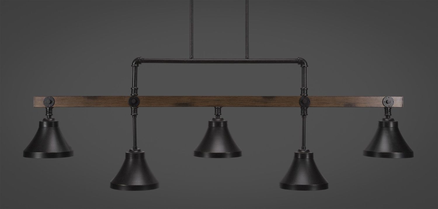 1145-410-DG Portland 5 Light Bar With 7&quot; Dark Granite Cone Metal Shades Billiard Bar Light