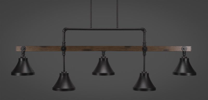 1145-410-DG Portland 5 Light Bar With 7&quot; Dark Granite Cone Metal Shades Billiard Bar Light