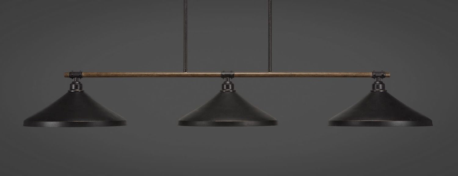 1763-422-DG Toltec Blacksmith 3 Light Bar With 14&quot; Dark Granite Metal Shades