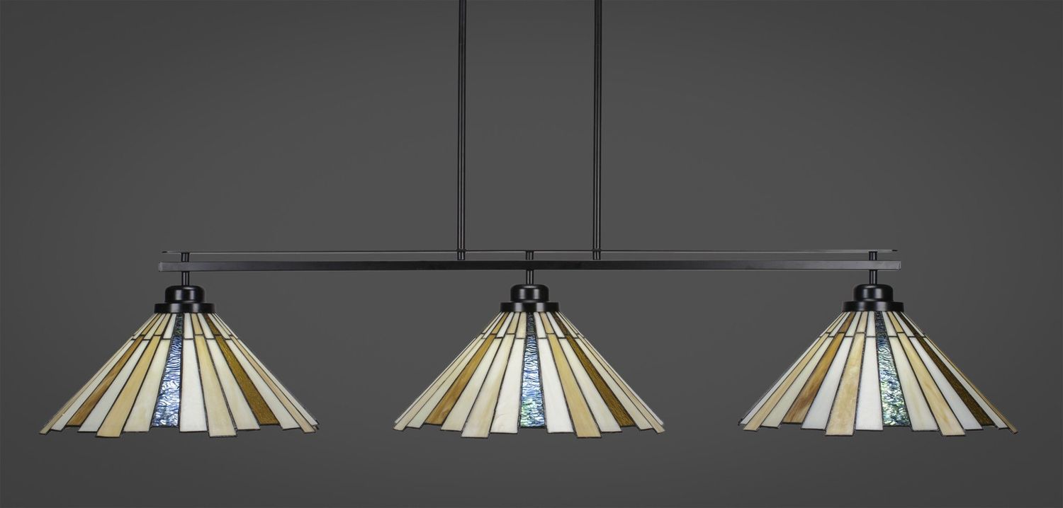 2633-MB-933 Odyssey 3 Light Bar With Round Fitter Shown In Matte Black Finish With 16&quot; Sequoia Art Glass Billiard Bar Light