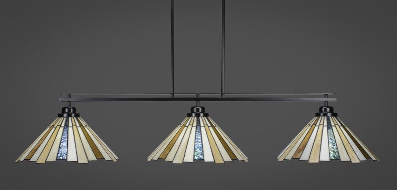 2633-MB-933 Odyssey 3 Light Bar With Round Fitter Shown In Matte Black Finish With 16&quot; Sequoia Art Glass Billiard Bar Light