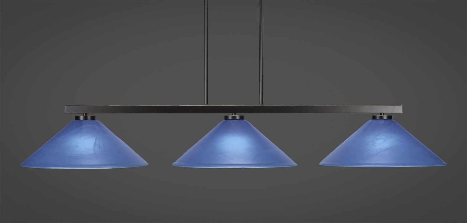 4523-DG-415 Atlas 3 Light Bar Shown In Dark Granite Finish With 16&quot; Blue Italian Glass Billiard Bar Light