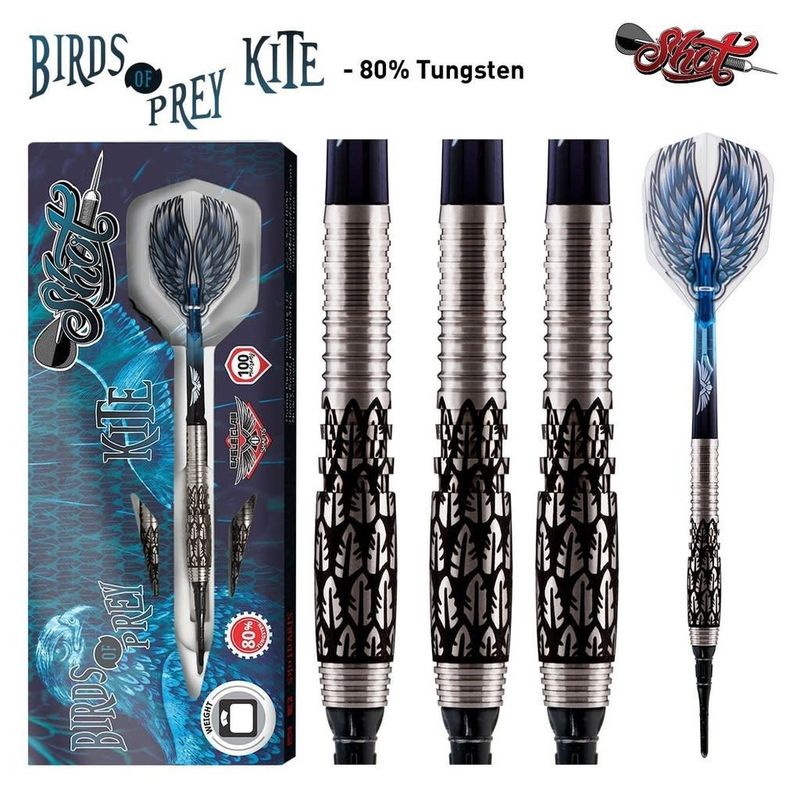 BIRDS OF PREY KITE SOFT TIP DART SET - 90% TUNGSTEN -20GM