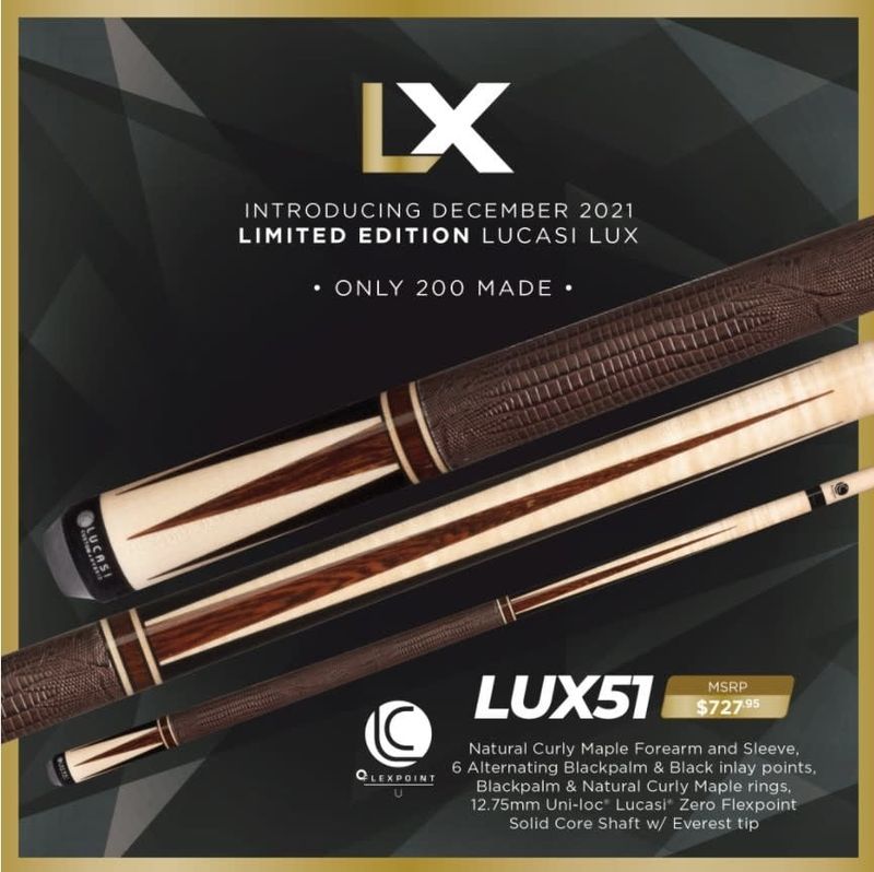 LUX51 Lucasi Cue stick Curley Maple