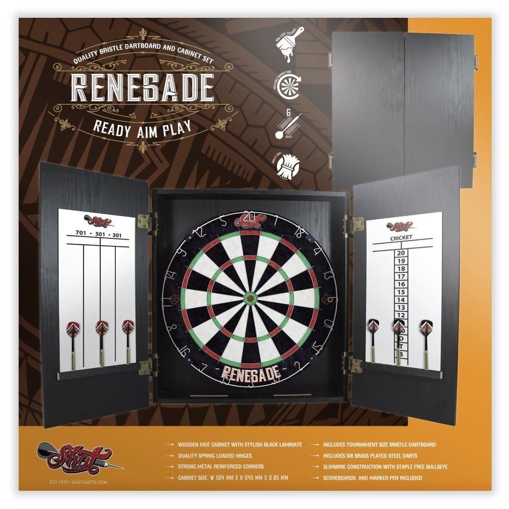 SHOT RENEGADE  BRISTLE DARTBOARD &amp; CABINET SET