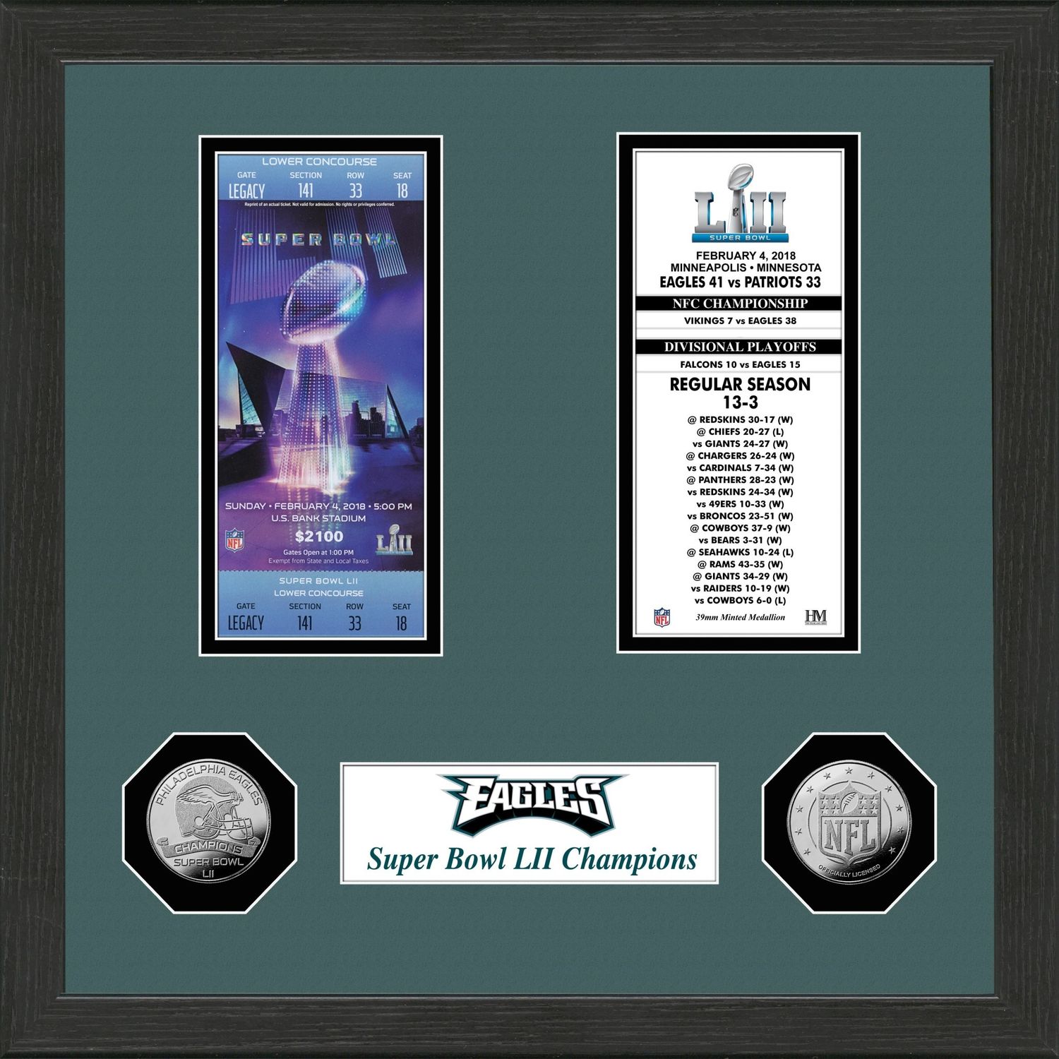 Eagles Super Bowl LII Ticket Framed Picture