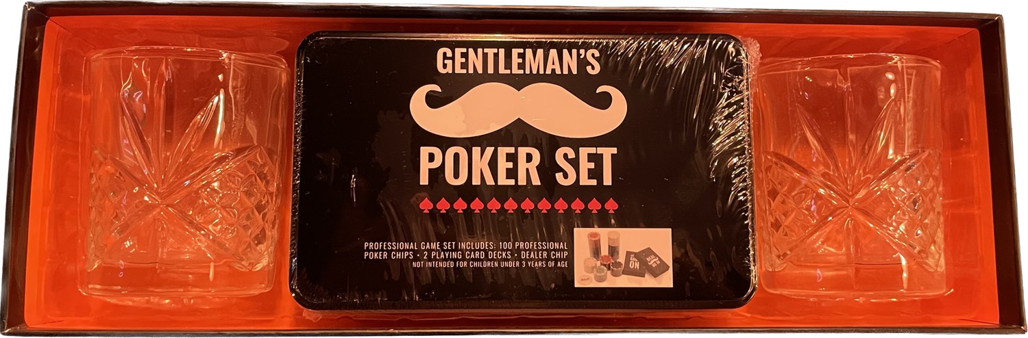 Mad Man Poker Set &amp; 2 Whiskey Glasses Gift Set