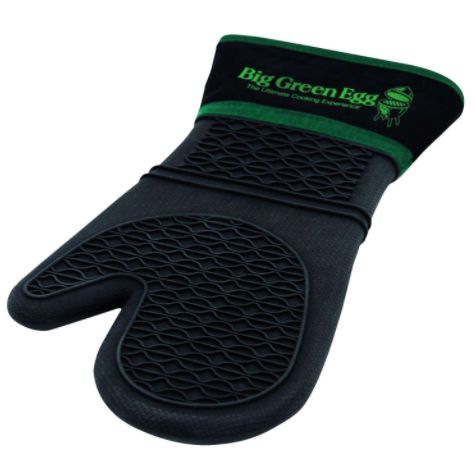 117083 Big Green Egg Silicone Black/Green Heat-Resistant Grilling Mitt with Fabric Cuff 1 pc