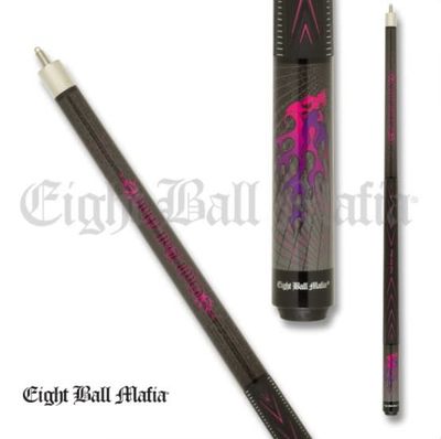 Eight Ball Mafia Grey w/Pink &amp; Purple Flames Cue stick EBM31