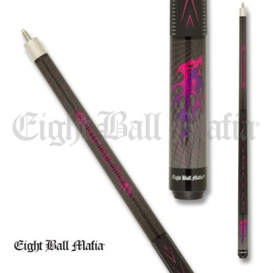 Eight Ball Mafia Grey w/Pink &amp; Purple Flames Cue stick EBM31